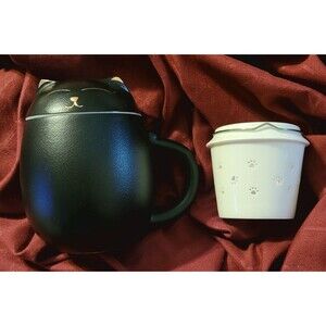 Black Cat Ceramic Tea Cup Mug W/ Infuser & Lid